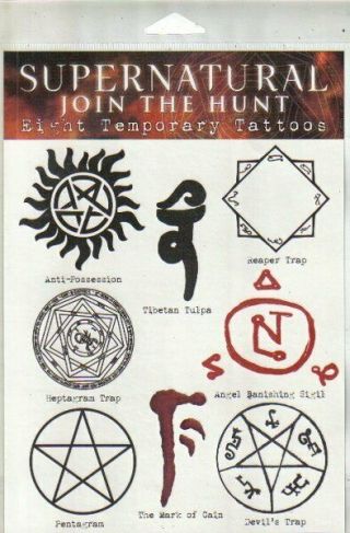 Supernatural Tv Series Set Of 8 Temporary Runes Tattoos