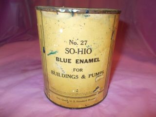 Vintage Sohio 27 One Quart Building & Pumps Blue Enamel Paint Can Some Content