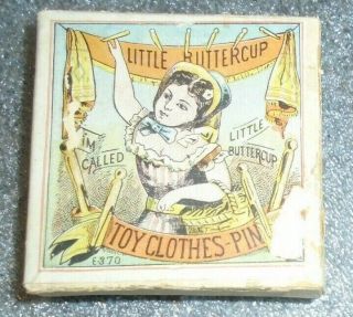 Antique Graphic Small Box Toy Doll House Clothes Pins