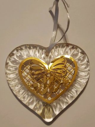 Vintage Bleikristall Crystal / Gold Heart Christmas Ornament With Bag