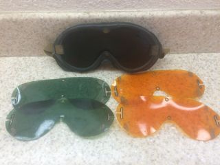 Vintage Wwii Era U.  S.  Army Flight Goggles With 4 Extra Lenses H.  L.  Bouton Co.