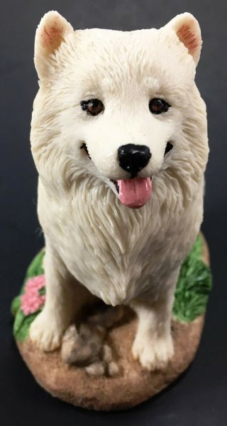 Charmstone Dog Figurine Spitz Samoyed Cold Cast Marble Hand Painted Earl Sherwan