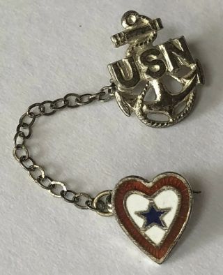 Vintage Wwii Usn Us Navy Sterling Silver Home Front Sweetheart Pin Blue Star