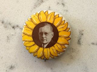 Alfred Landon Knox Picture Sunflower Pinback Campaign Political Button Pin 1936