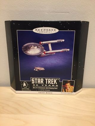 Star Trek Enterprise Hallmark Ornament 30 Years Collectible Stand Voice Box 1996