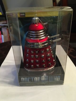 Dr.  Who Red Dalek Robot Cyborg Villain Glass Christmas Ornament - Mib