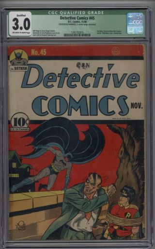 Batman Detective Comics 45 Cgc 3.  0 Gd/vg Qualified 3rd Appearance Of Joker 1940