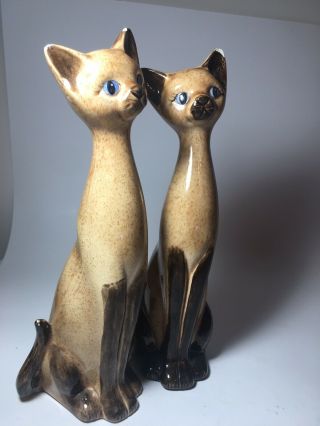 Two Tall Vintage Siamese Cat Figurines Mid - Century Modern Porcelain 10.  5 " X 3 "