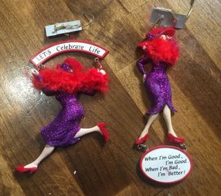 Set If 2 Red Hat Society Christmas Ornaments