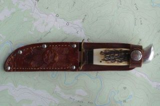 Vintage Stag Pontus Holmberg Eskilstuna Knife With Leather Sheath