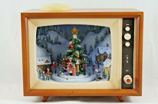 Roman Inc Retro Tv Lighted Musical Animated Music Box Christmas Winter Village