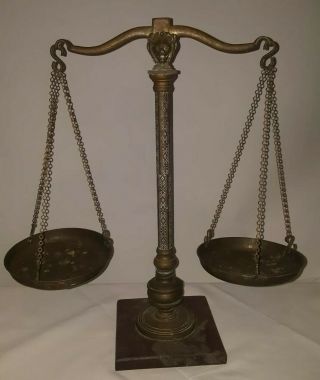 Vintage Brass Scales Of Justice Brass Italian? Wood Base