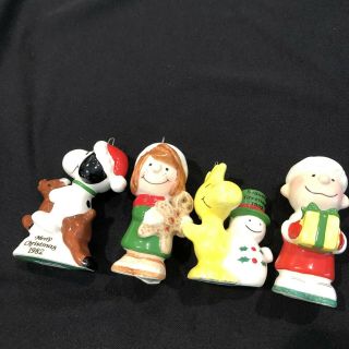 Peanuts Snoopy Charlie Brown Woodstock Lucy Set Of Christmas Ornaments 1982 Vtg