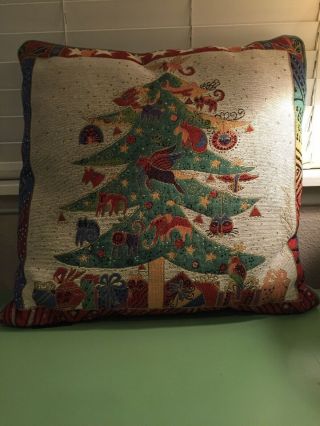 Laurel Burch Christmas Tree Cat Throw Pillow