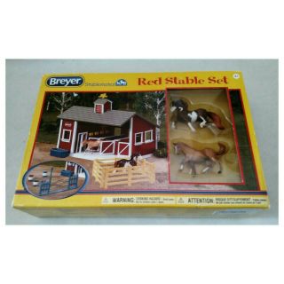 Breyer Stablemates Red Stable And Horse Set | 12 Piece Play Set With 2 Horses
