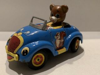 Vintage 1950s Mechanical Wind - Up Walking Car With Bear By Yonezawa In Japan
