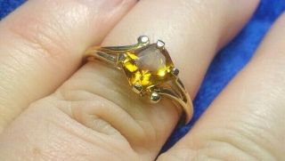 Estate Vintage 10k Yellow Gold Ring W Princess - Cut Citrine Size 6