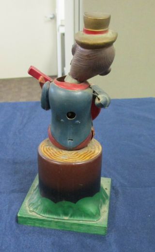 VINTAGE CELLULOID & TIN LITHO WIND UP MONKEY ON A STUMP PLAYING GUITAR 3
