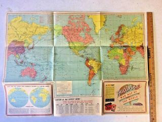 VINTAGE PHILLIPS 66 WAR MAP OF THE WORLD WAR II 3