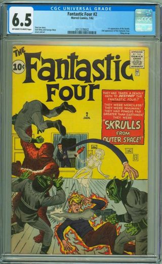 Fantastic Four 2 - - Cgc 6.  5 Ow/w Pages - - 1st Appearance Of The Skulls.
