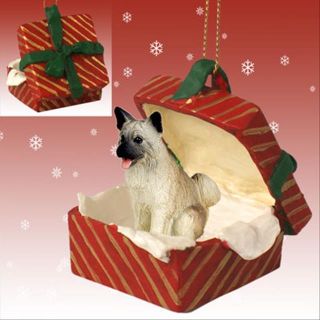 Akita Fawn Dog Red Gift Box Holiday Christmas Ornament