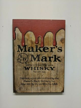 Rare Makers Mark Kentucky Whiskey 15 Inch Tall Wooden Advertising Bar Pub Sign