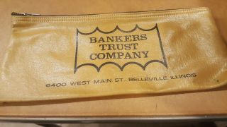 Vintage Bankers Trust Company Bank Bag Zipper 11 " X 5 " Belleville Illinois