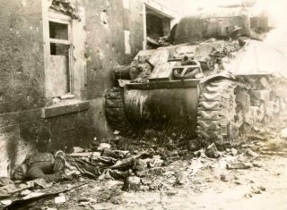 Ww2 Us Army M - 4 Tank Knocked - Out In Europe Scarce Photo