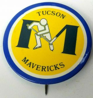 Vintage Button Pin Tucson Mavericks Ice Hockey Team Central Hockey League 1975