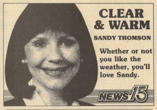 1987 Wane Fort Wayne,  Indiana Tv News Ad Sandy Thomson Weather Girl