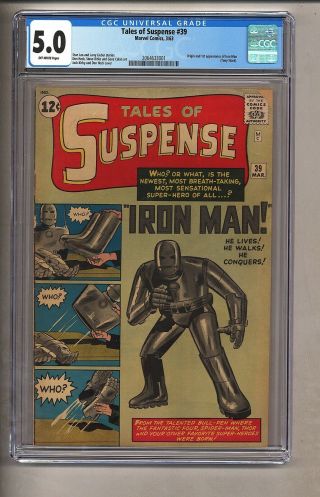 Tales Of Suspense 39 (cgc 5.  0) O/w Pages; 1st App Iron Man 1963 Marvel (c 26519