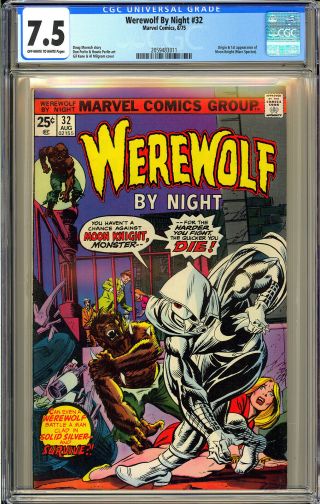 Werewolf By Night 32 Origin & 1st App.  Moon Knight Marvel Comic 1975 Cgc 7.  5
