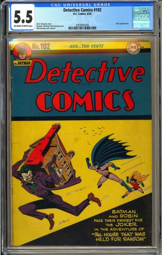 Detective Comics 102 Joker Cover Golden Age Batman Dc Comic 1945 Cgc 5.  5