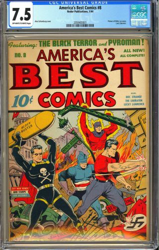 America’s Best Comics 8 Alex Schomburg Hitler Cover Nedor Wwii 1944 Cgc 7.  5