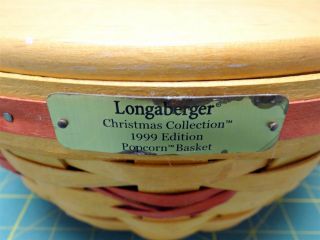 Longaberger Popcorn Basket Christmas Edition 1999 with Lid 2