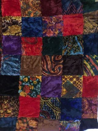 Old Vintage Patchwork VELVET Quilt King Size Huge CRAZY COLORFUL Quilt 3