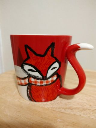 Starbucks 2016 Red Fox Tail Handle Coffee Cup Mug Red Scarf Holiday Bxd