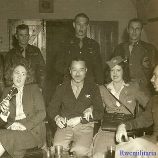 Org.  Photo: 384th Bomb Group Officers W/ Insignia On Jackets Partying W/ Girls