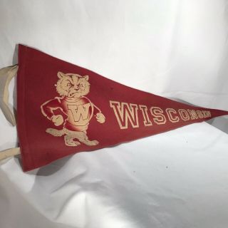 Wisconsin Badgers Vintage 1950s Red Wool Felt Pennant,  11” X 29 " Collegiate Usa