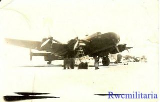 Org.  Photo: British Raf Halifax Bomber W/ Modified Nose Parked On Airfield