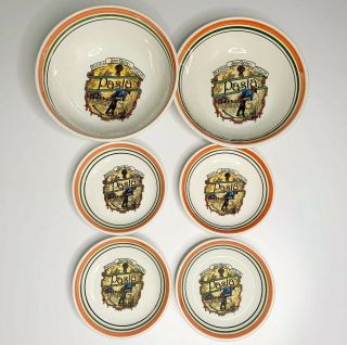 Himark Buona San Remo Stripe Pasta Bowls Serving Set Of 6 Ceramic Italy Vintage