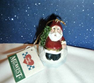 Eddie Walker Santa On Snowball Ornament With Hang Tag Attached