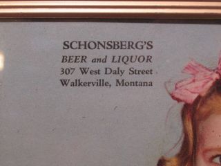 SCHONSBERG ' S BEER and LIQUOR - Walkerville,  MT - Framed Girl w/Puppy THERMOMETER 3