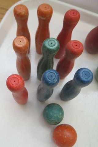 19 Vintage Wood Bowling Pins 5 Balls 2 Styles Wooden Small Mini Toys 4½” 1950s ? 2