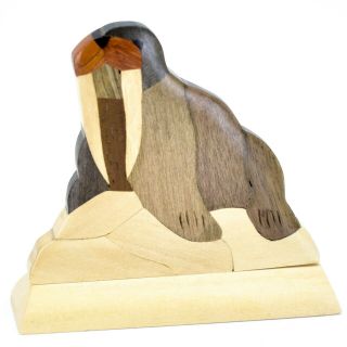 Northwoods Handmade Wooden Parquetry Walrus Sculpture Figurine