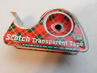 Vintage Scotch Brand Transparent Tape In Metal Dispenser W/roll Of Tape