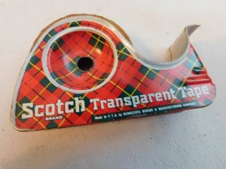 VINTAGE SCOTCH BRAND TRANSPARENT TAPE IN METAL DISPENSER W/ROLL OF TAPE 2