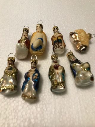 8 Piece Blown Glass Mini Nativity Christmas Ornaments Jesus Mary Joseph Handpain