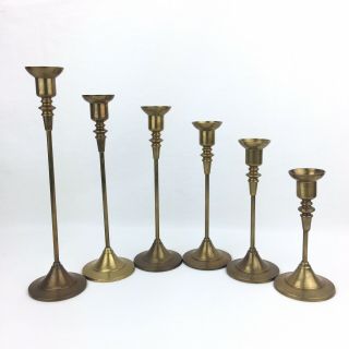Brass Graduated Candlesticks Set Of 6 Taper Candle Holders 6 " To 12 " Tall