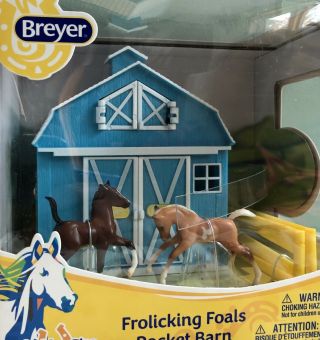 Nib Retired Set: Frolicking Foals Pocket Barn.  Bonus Two Adult Stablemates